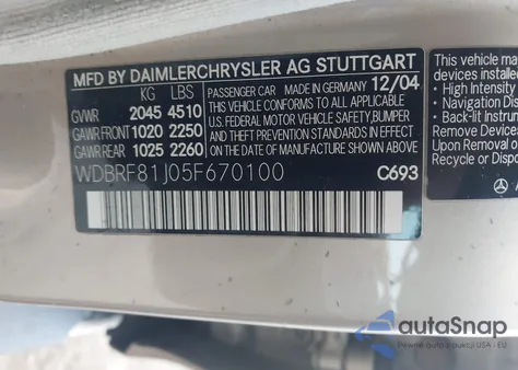 2005 Mercedes-Benz C 240 Luxury 4Matic z USA, uszkodzony, nr VIN WDBRF81J05F670100